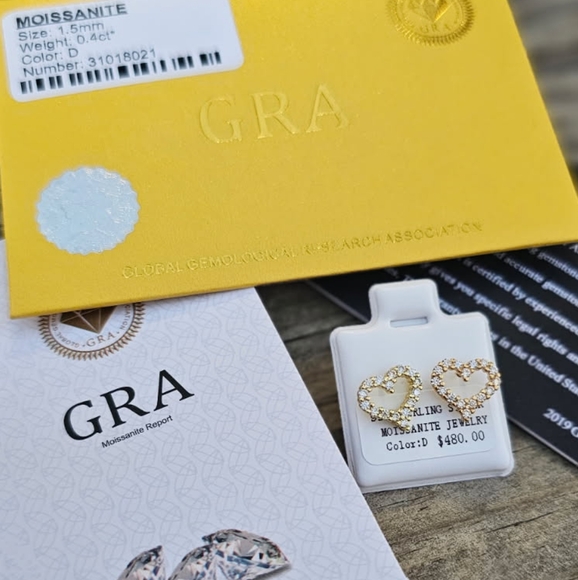 MOISSANITE NWT/PAPERWORK STERLING FLOATING HEART EARRINGS - Picture 4 of 4